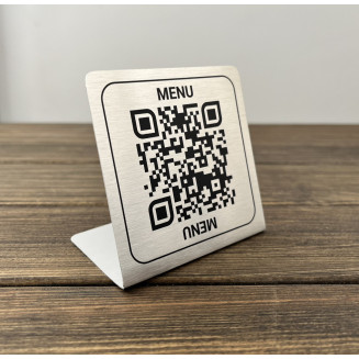 Металева табличка срібло сатин з QR-кодом на подставці